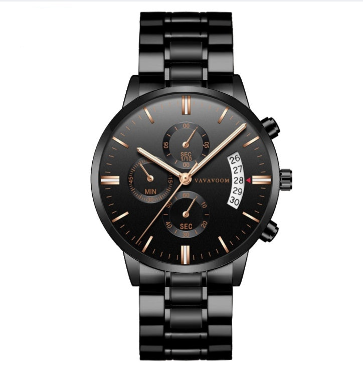 Quartz Watches Waterproof Black Refined Steel Watches