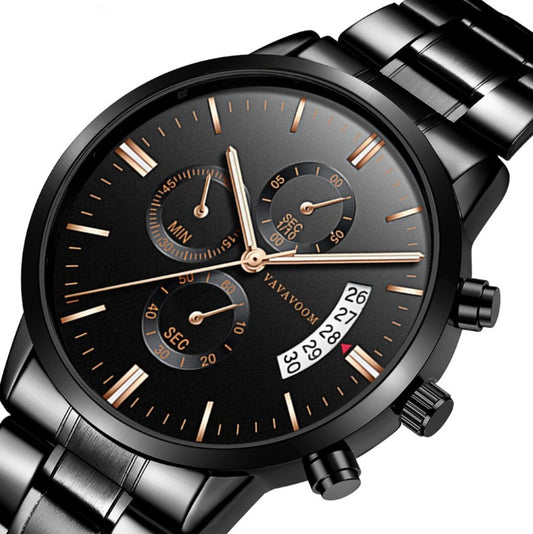 Quartz Watches Waterproof Black Refined Steel Watches