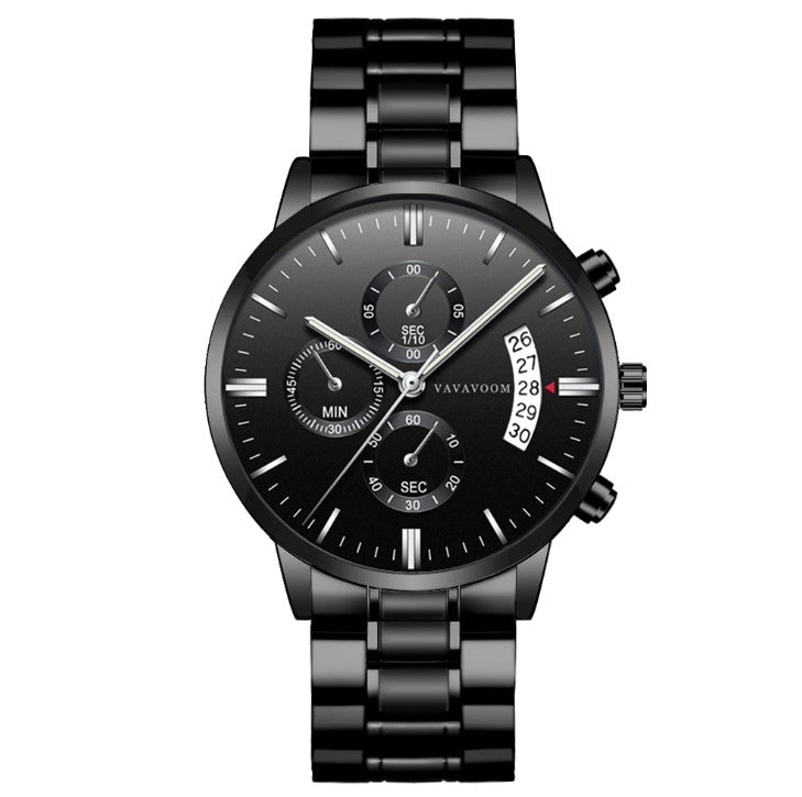 Quartz Watches Waterproof Black Refined Steel Watches