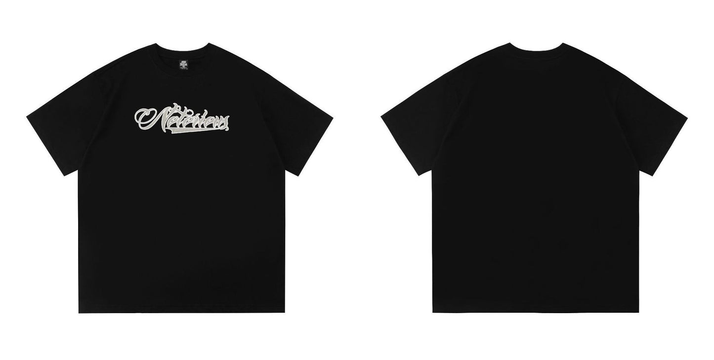 Affixed Cloth Embroidered Plus Size T shirt